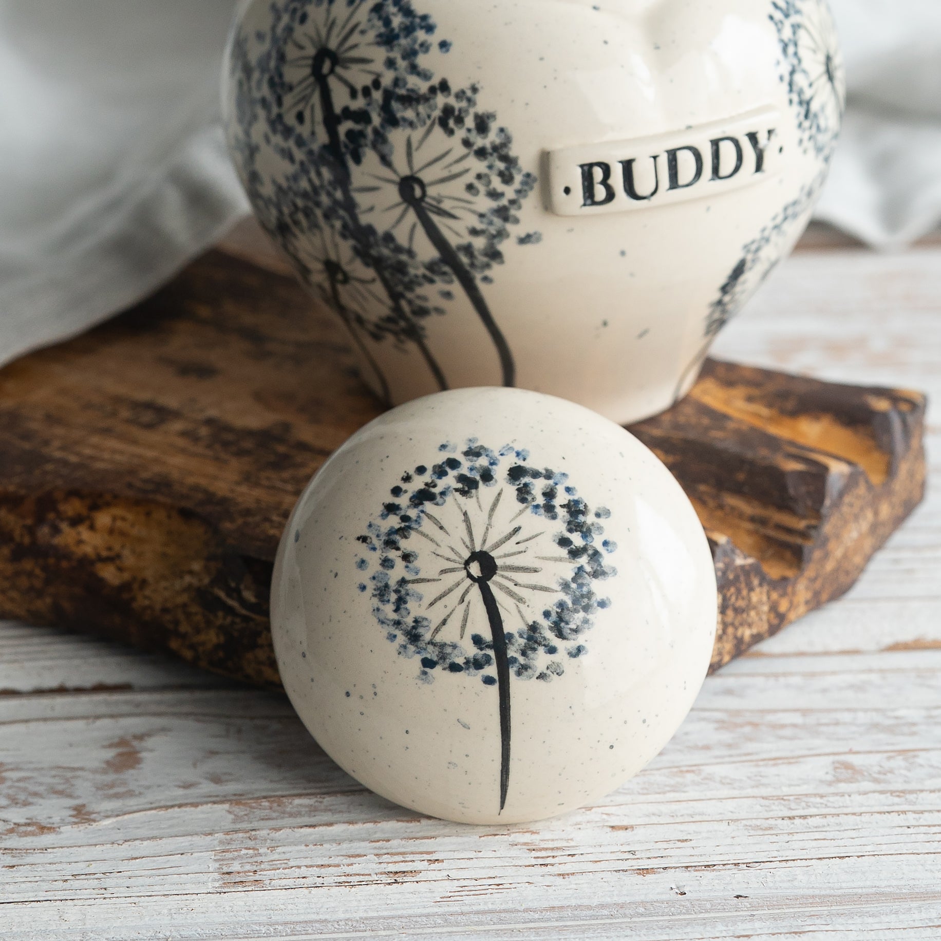 Dandelion Pet Urn, Ceramic Heart Urn for Ashes