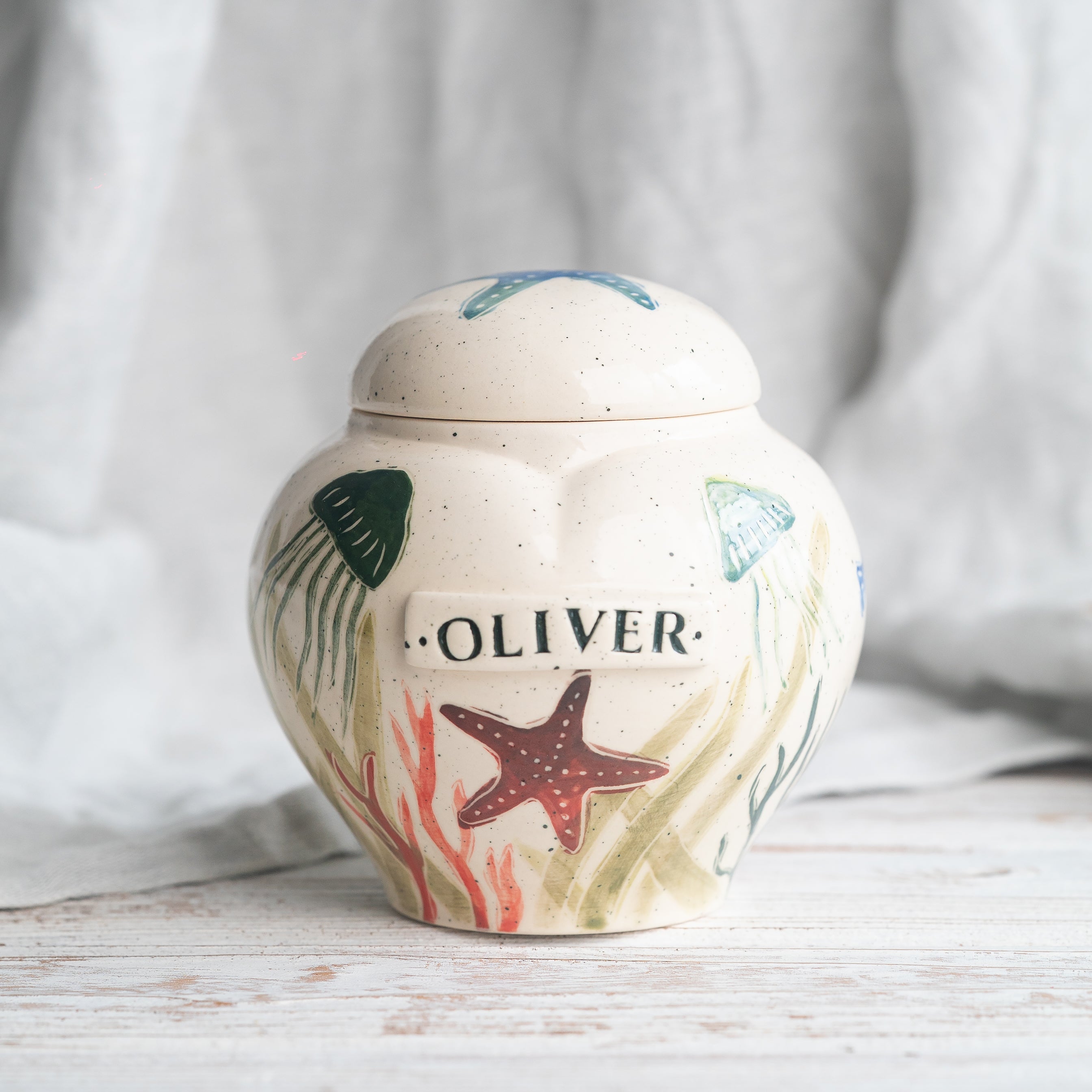 Ocean Pet Urn, Ceramic Urn for Ashes, Creamation Urn, Heart Urn for Pets, Dog Urn, Cat Urn