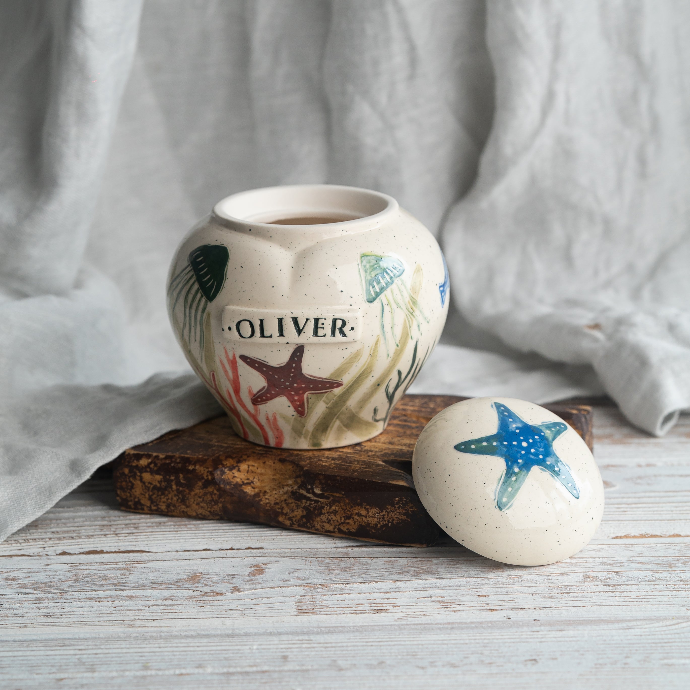 Ocean Pet Urn, Ceramic Urn for Ashes, Creamation Urn, Heart Urn for Pets, Dog Urn, Cat Urn