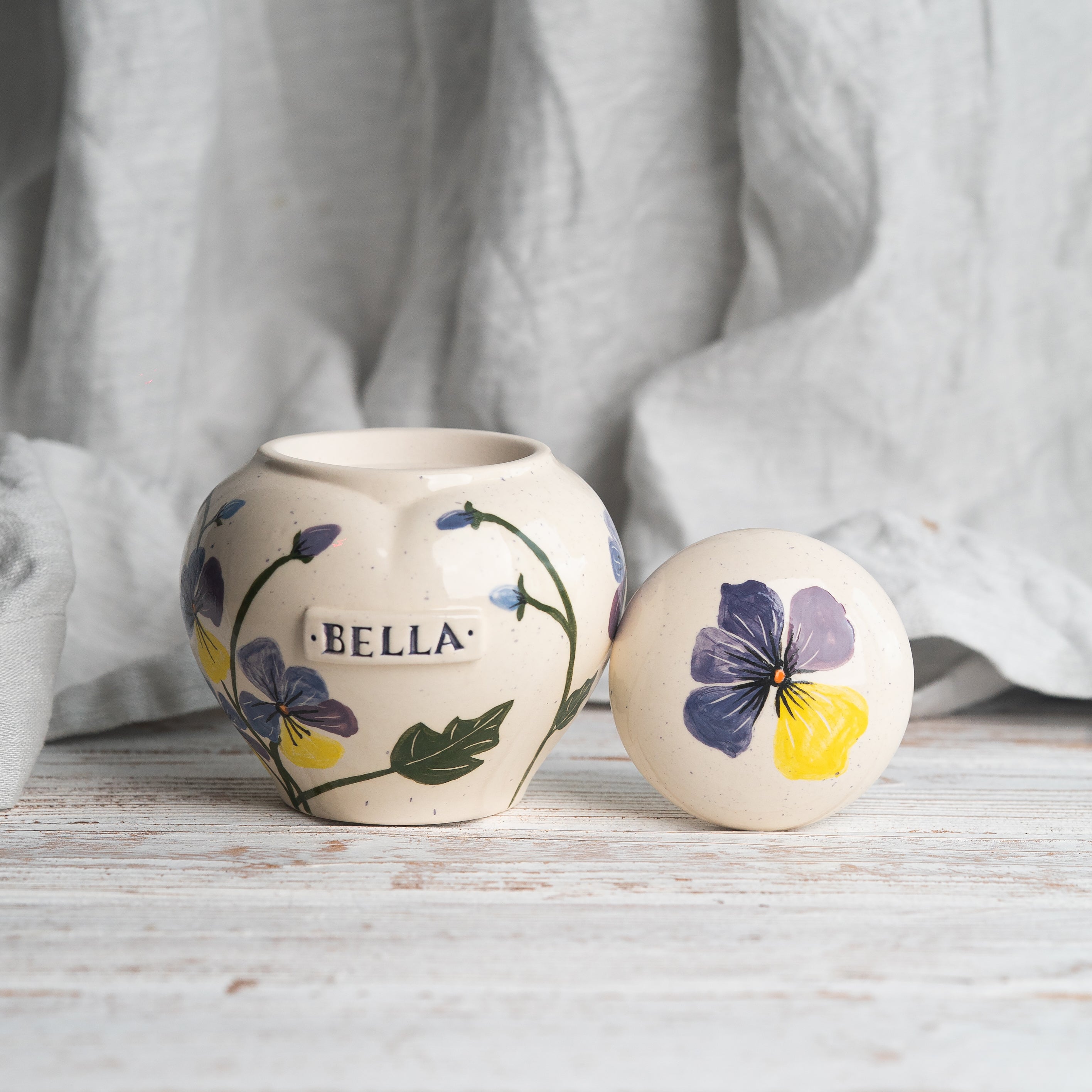 pansies Pet Urn, Ceramic Urn for Ashes, Creamation Urn, Heart Urn for Pets, Dog Urn, Cat Urn