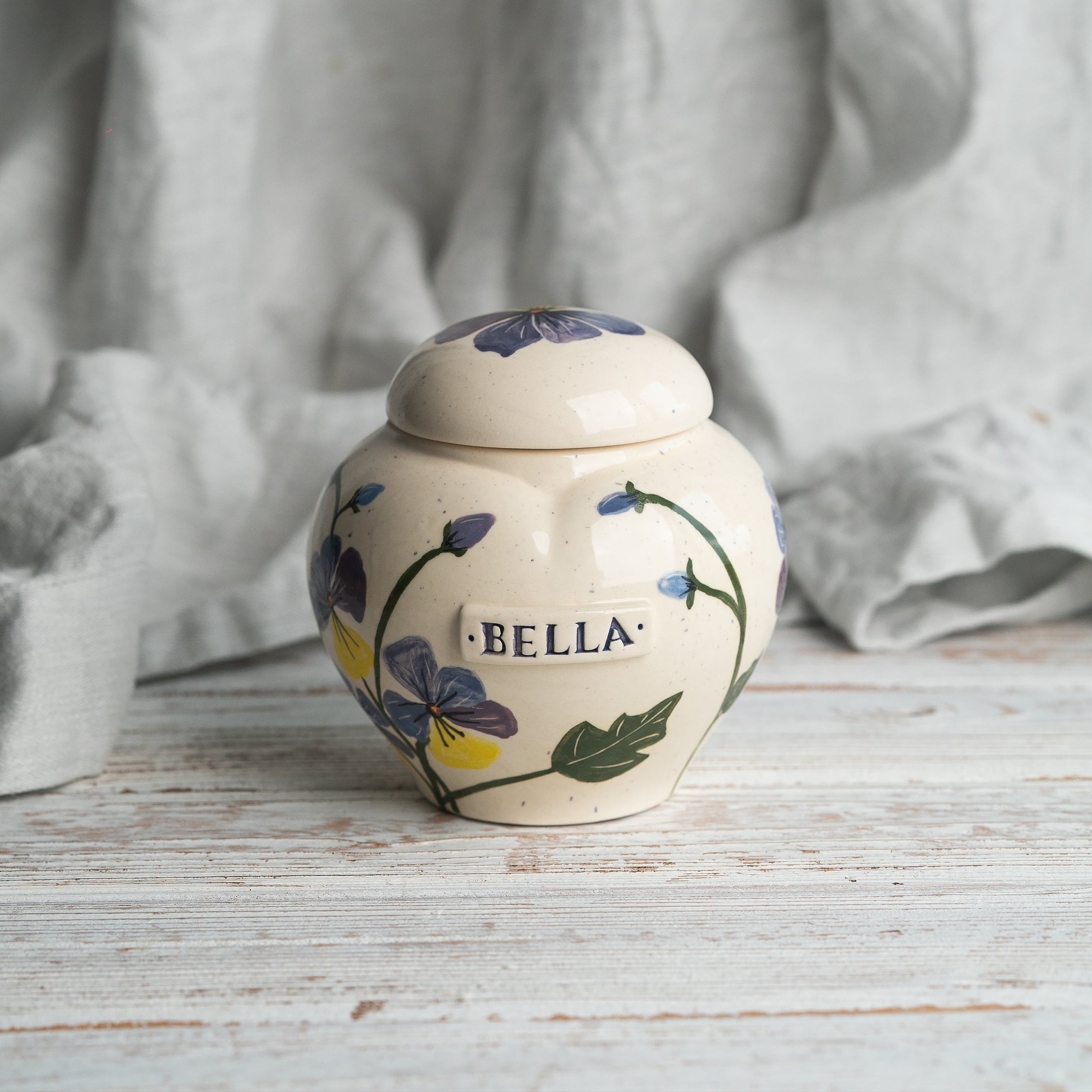 pansies Pet Urn, Ceramic Urn for Ashes, Creamation Urn, Heart Urn for Pets, Dog Urn, Cat Urn