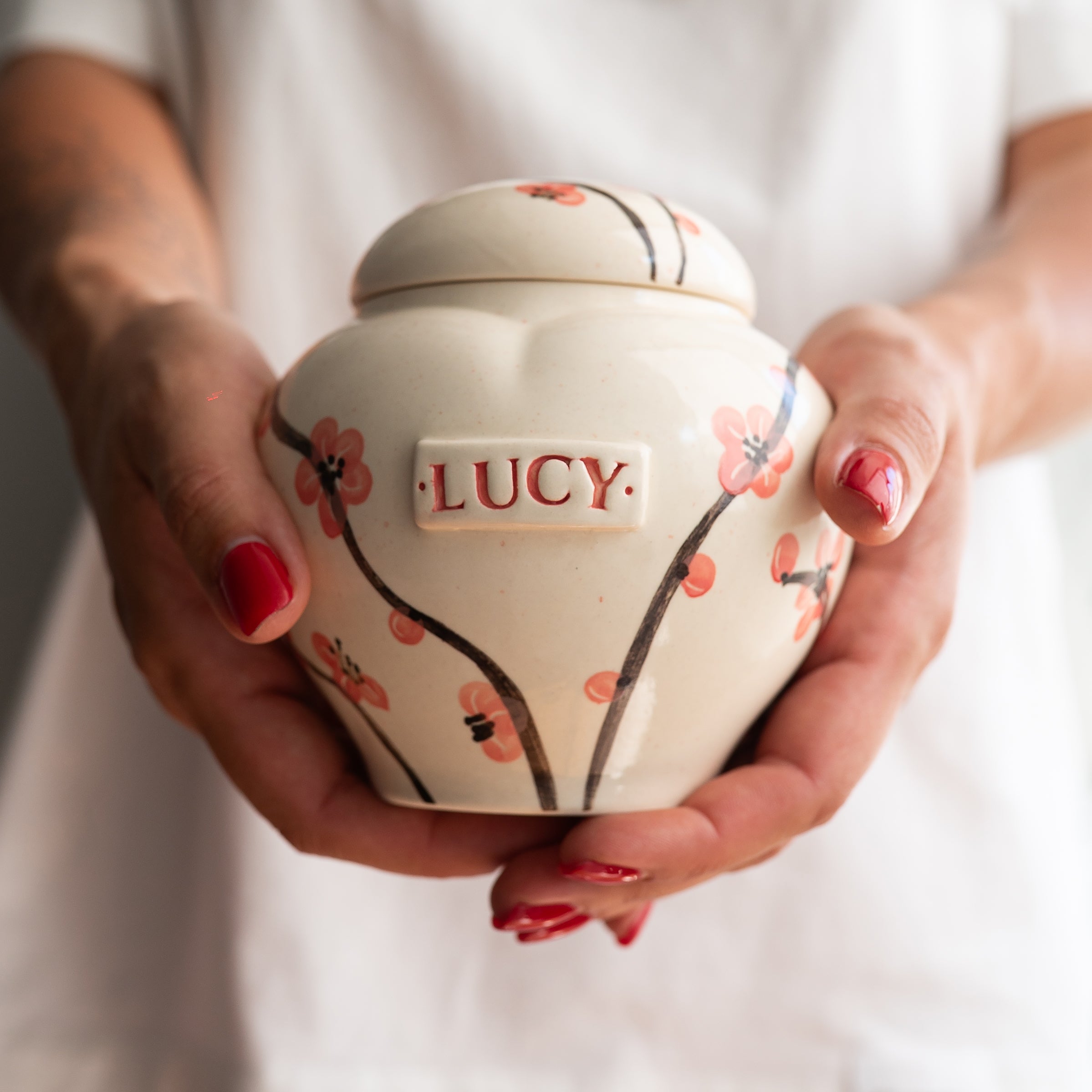 Sakura  Pet Urn, Ceramic Urn for Ashes, Creamation Urn, Heart Urn for Pets, Dog Urn, Cat Urn