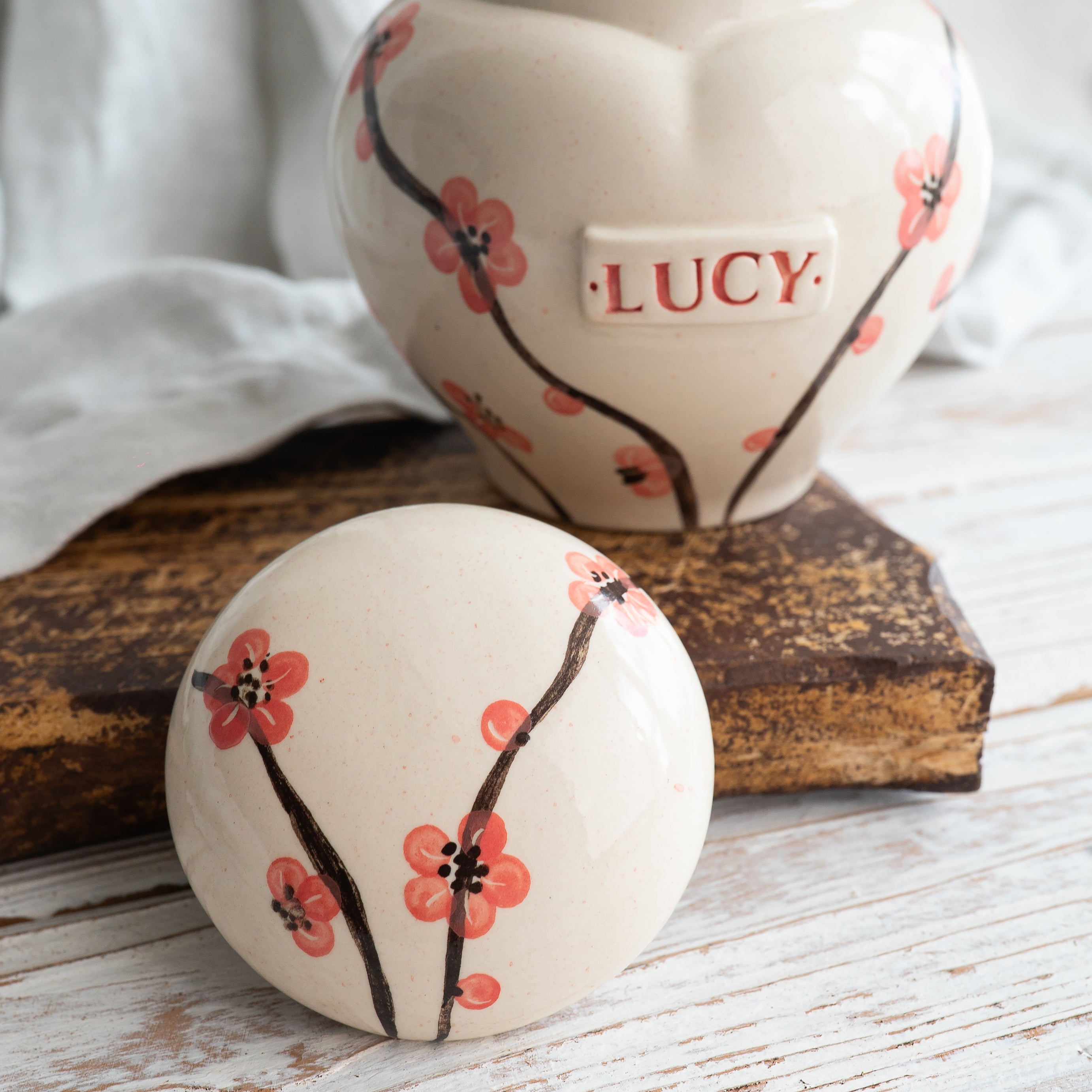 Sakura  Pet Urn, Ceramic Urn for Ashes, Creamation Urn, Heart Urn for Pets, Dog Urn, Cat Urn