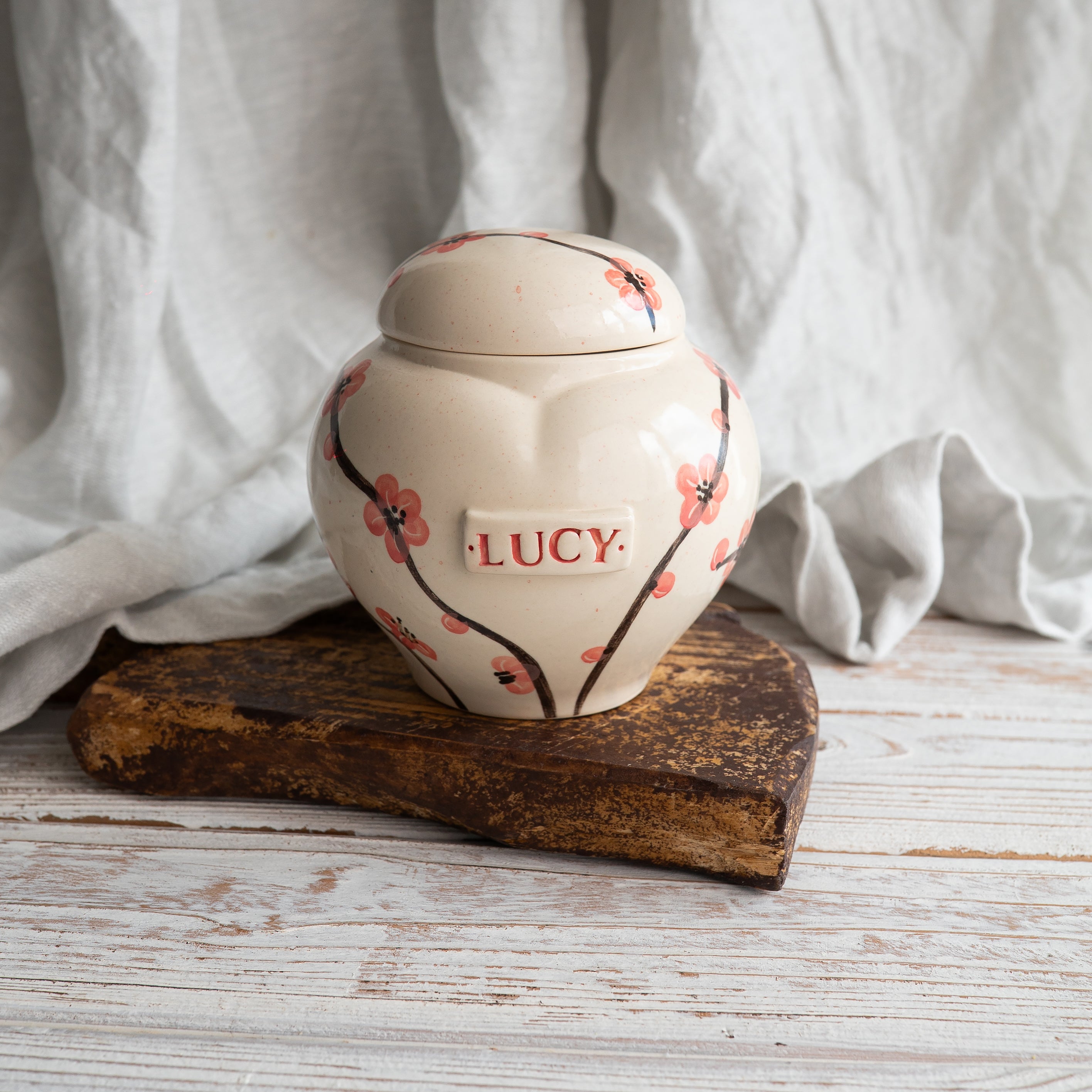 Sakura  Pet Urn, Ceramic Urn for Ashes, Creamation Urn, Heart Urn for Pets, Dog Urn, Cat Urn