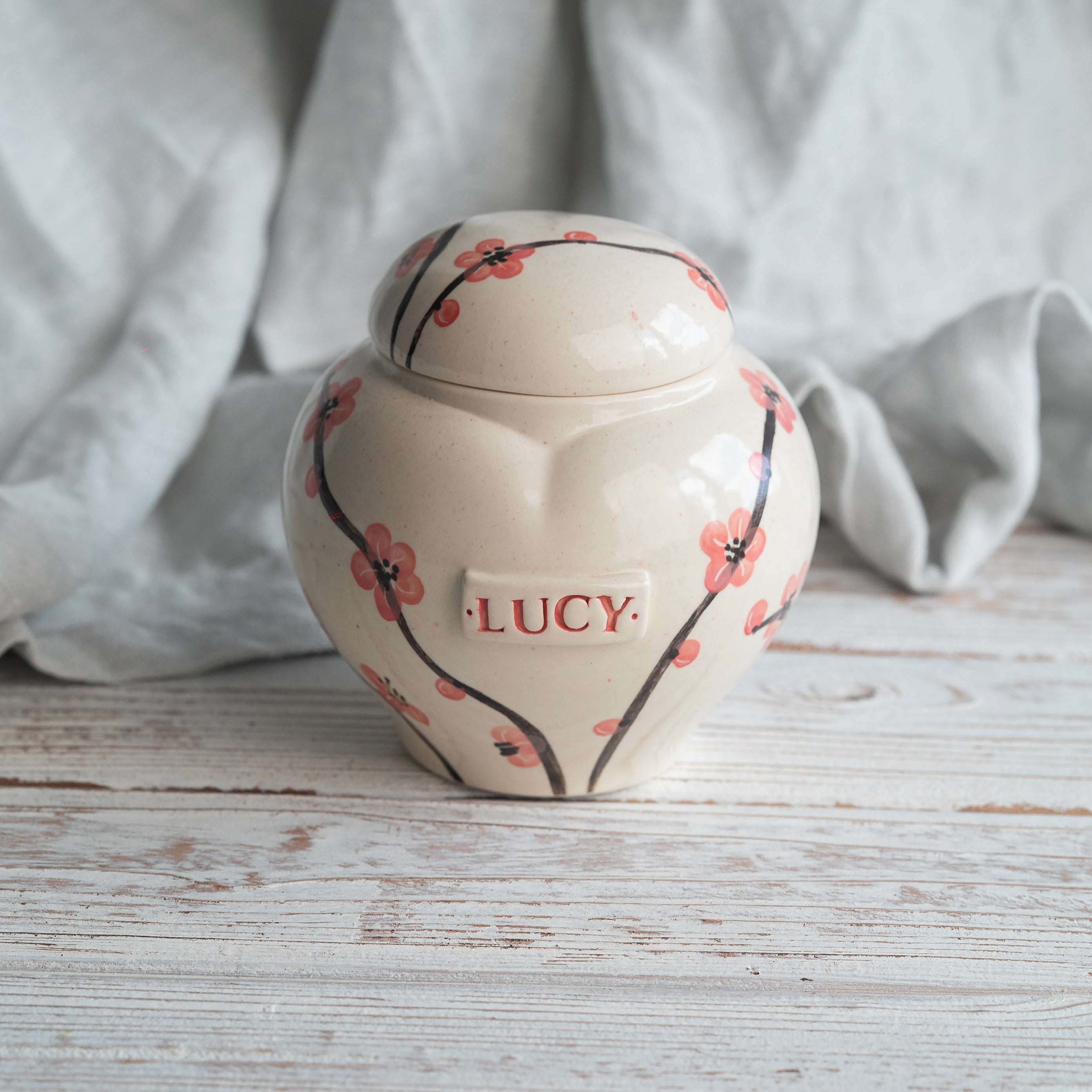 Sakura  Pet Urn, Ceramic Urn for Ashes, Creamation Urn, Heart Urn for Pets, Dog Urn, Cat Urn