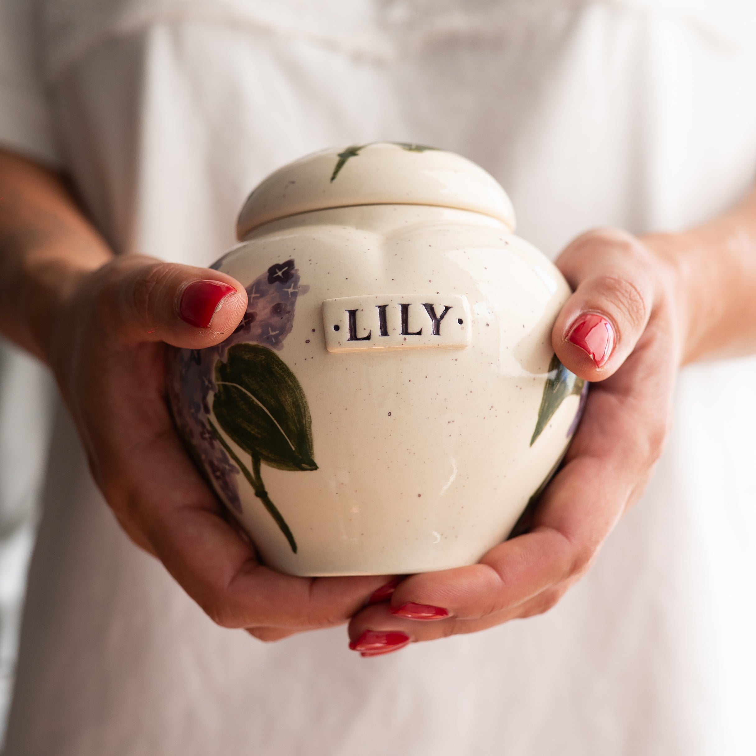 Lilac Pet Urn, Ceramic Urn for Ashes, Creamation Urn, Heart Urn for Pets, Dog Urn, Cat Urn