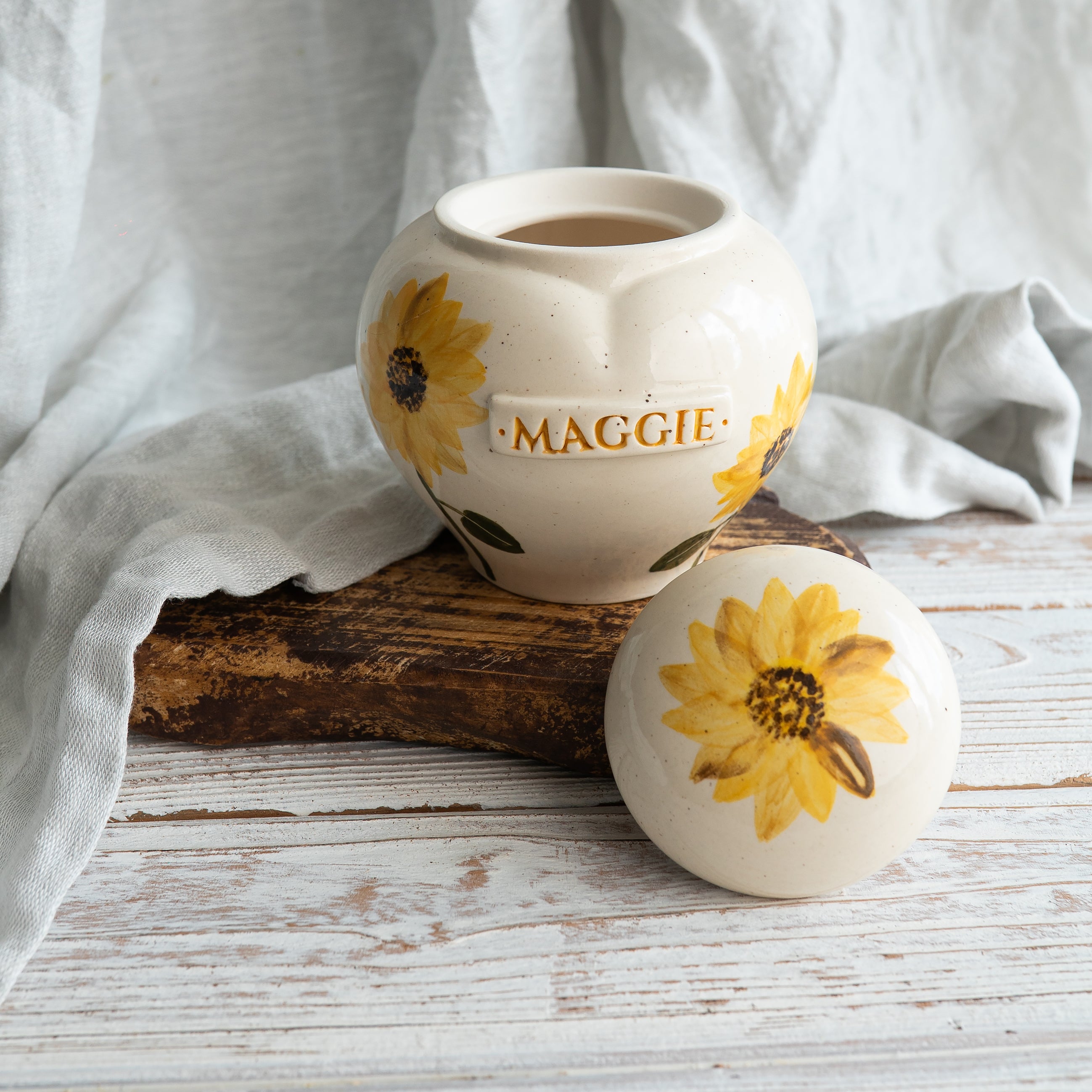 Sunflower  Pet Urn, Ceramic Urn for Ashes, Creamation Urn, Heart Urn for Pets, Dog Urn, Cat Urn