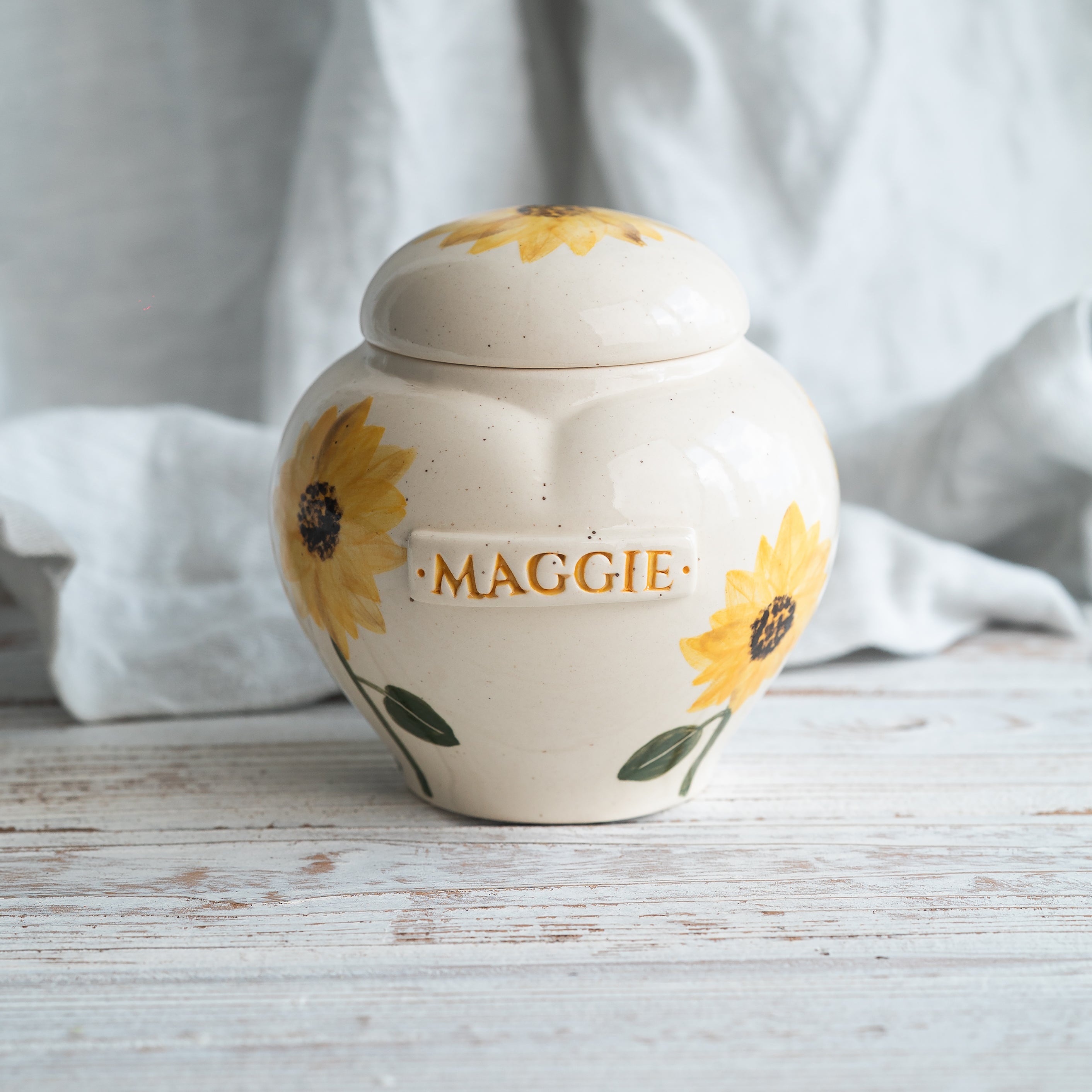 Sunflower  Pet Urn, Ceramic Urn for Ashes, Creamation Urn, Heart Urn for Pets, Dog Urn, Cat Urn