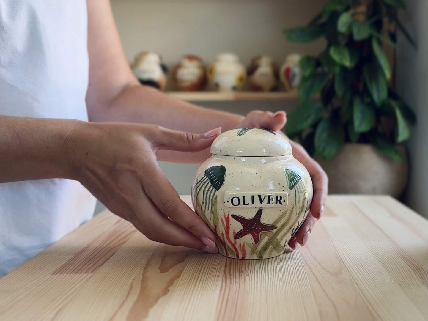 Ocean Heart Ceramic Pet Urn – Handmade Pet Memorial or Keepsake Urn for Adults