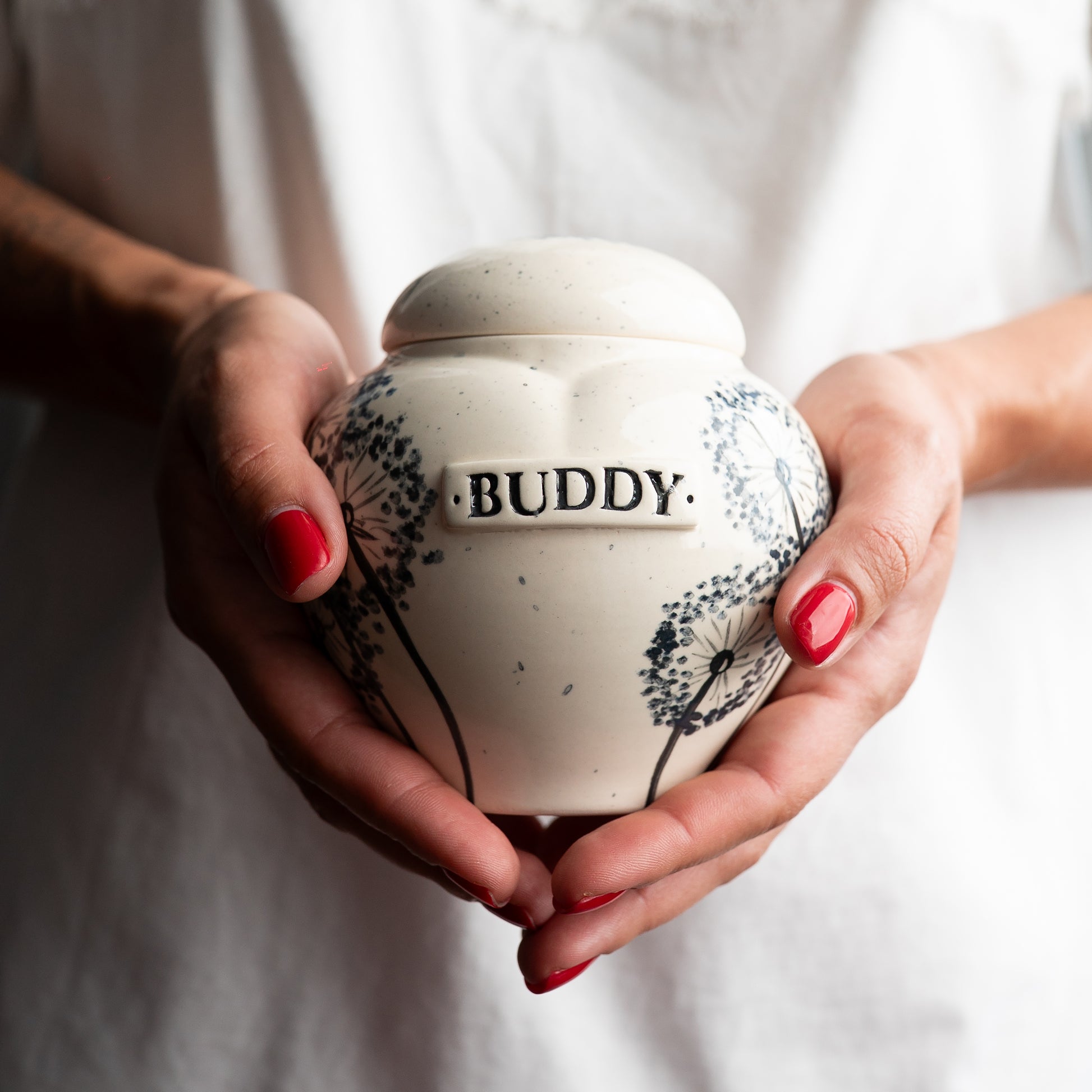 Dandelion Pet Urn, Ceramic Heart Urn for Ashes