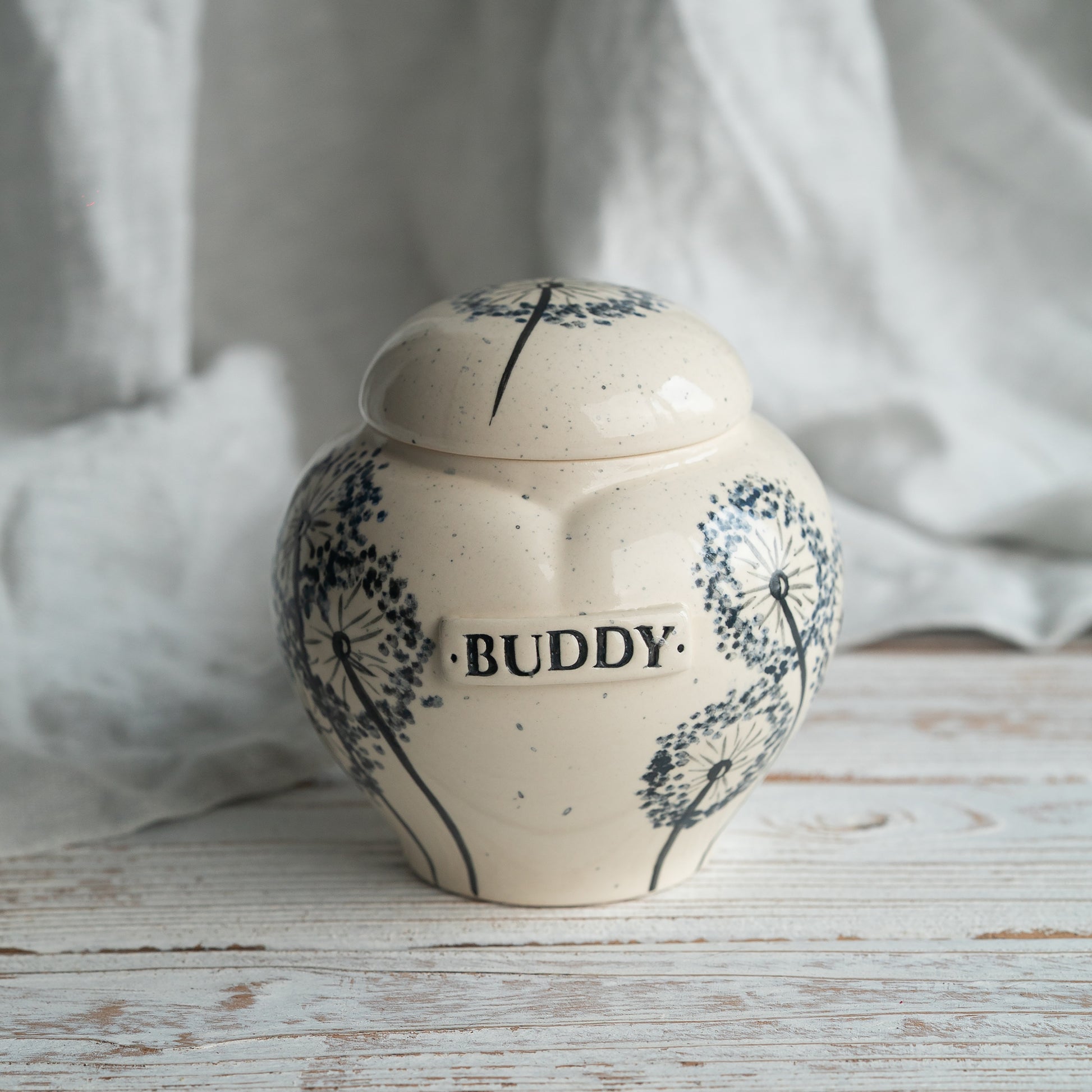 Dandelion Pet Urn, Ceramic Heart Urn for Ashes