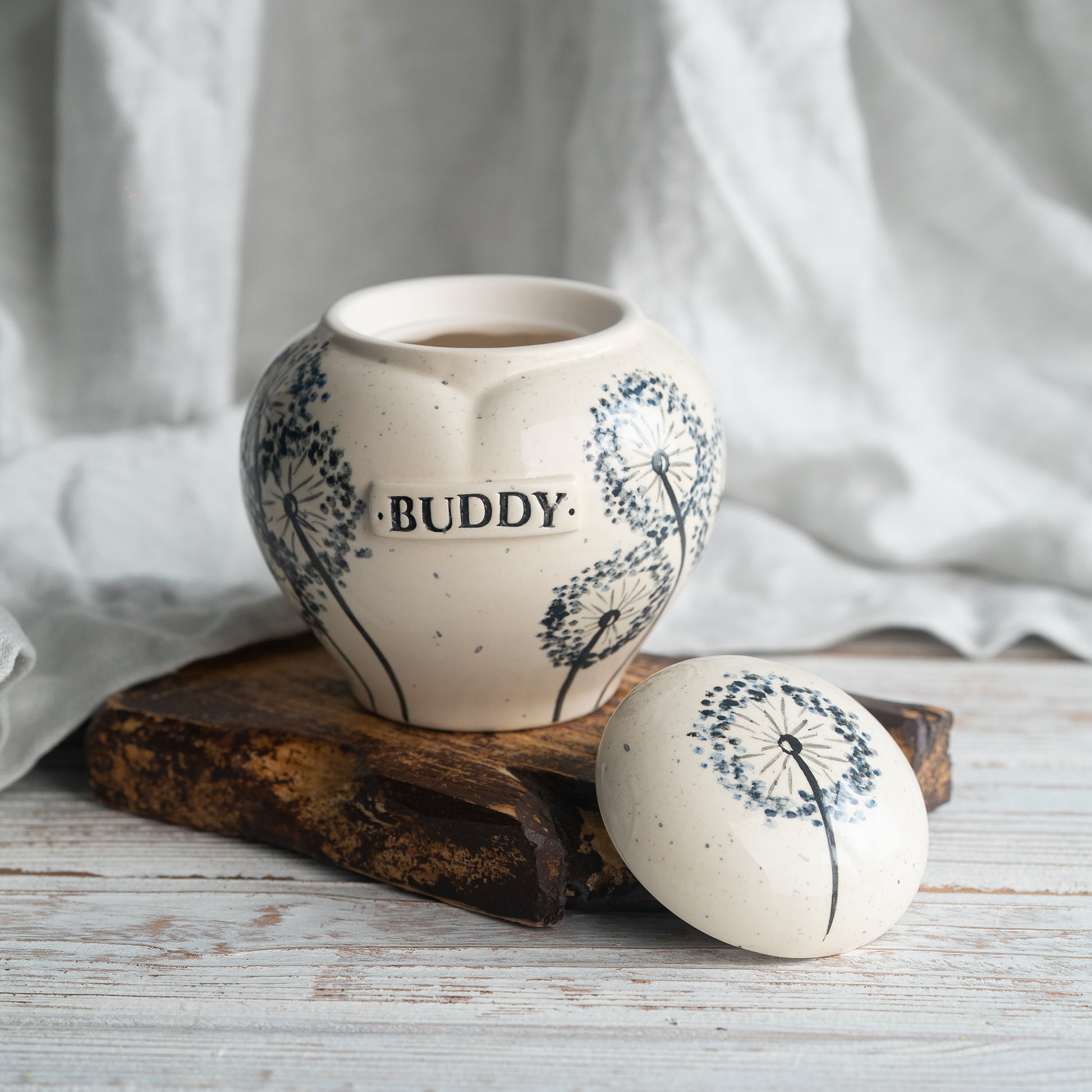 Dandelion Pet Urn, Ceramic Heart Urn for Ashes