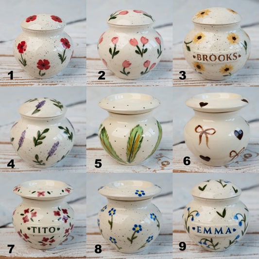 Custom Mini Keepsake Urn: 5 cu in Handmade Urn, Choose Your Design, Small Cremation Urn for Ashes, Hand-Painted Tiny Urn