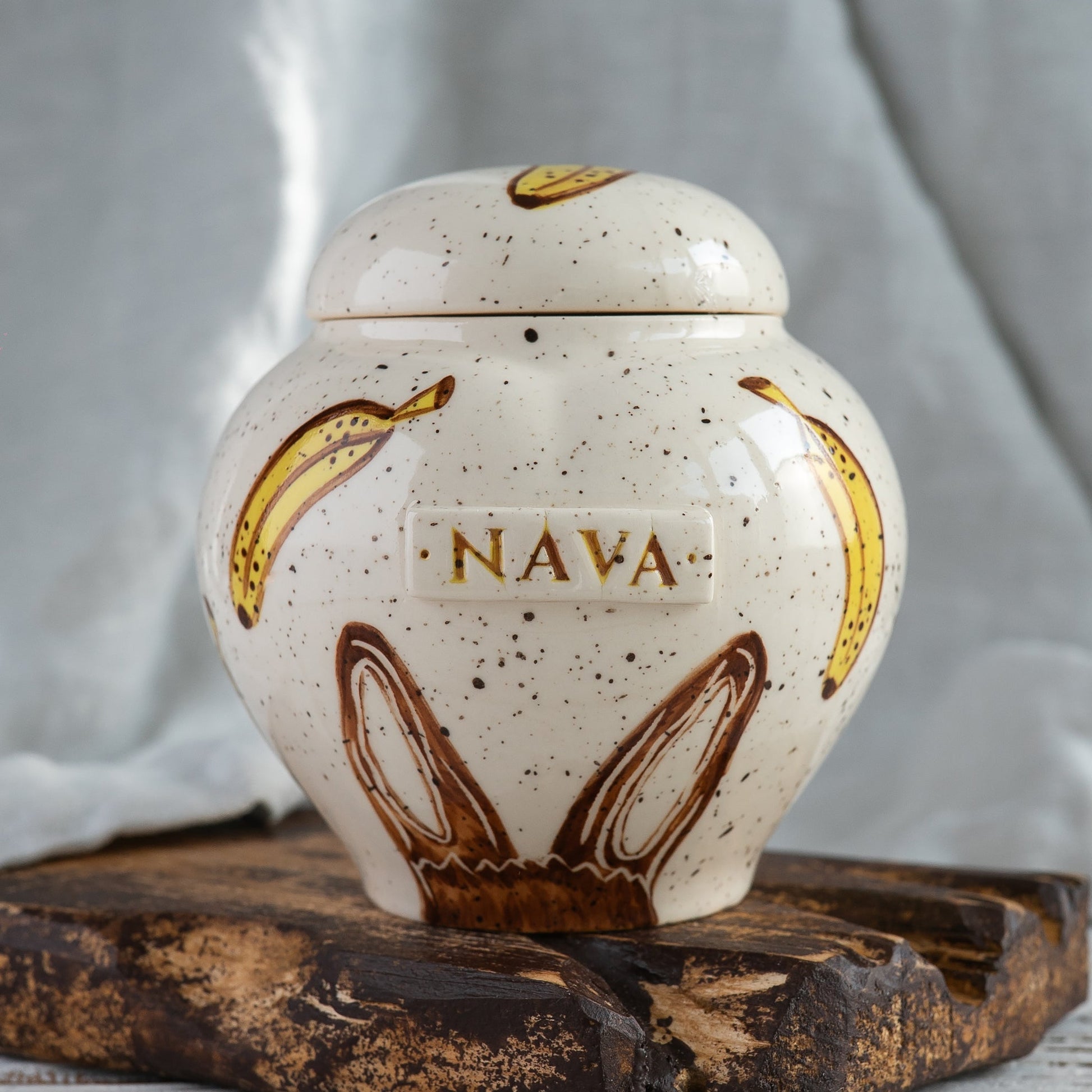 Banana bunny ears heart-shaped ceramic urn for rabbit ashes custom pet memorial front view