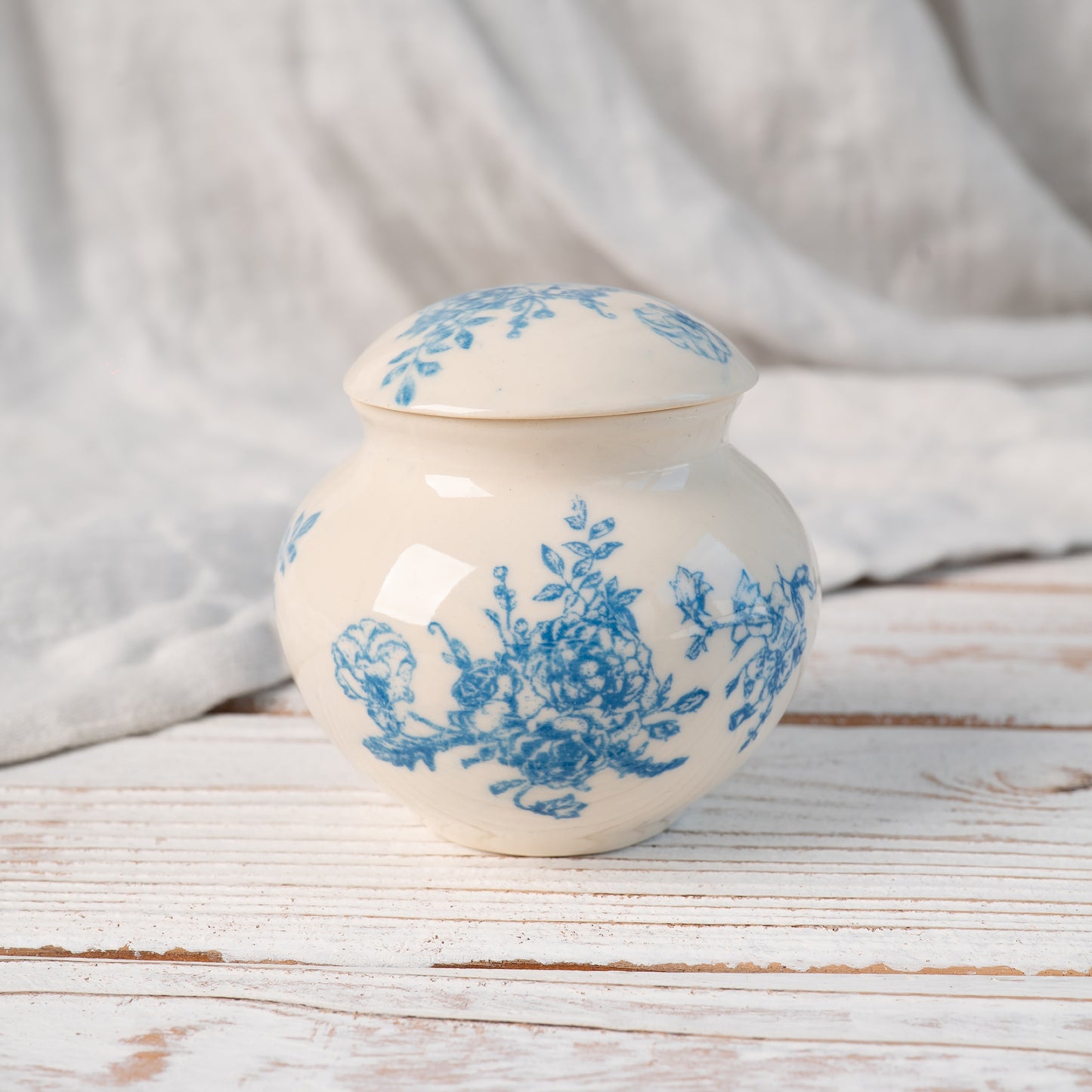 front view blue flower print keepsake