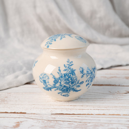 front view blue flower print keepsake