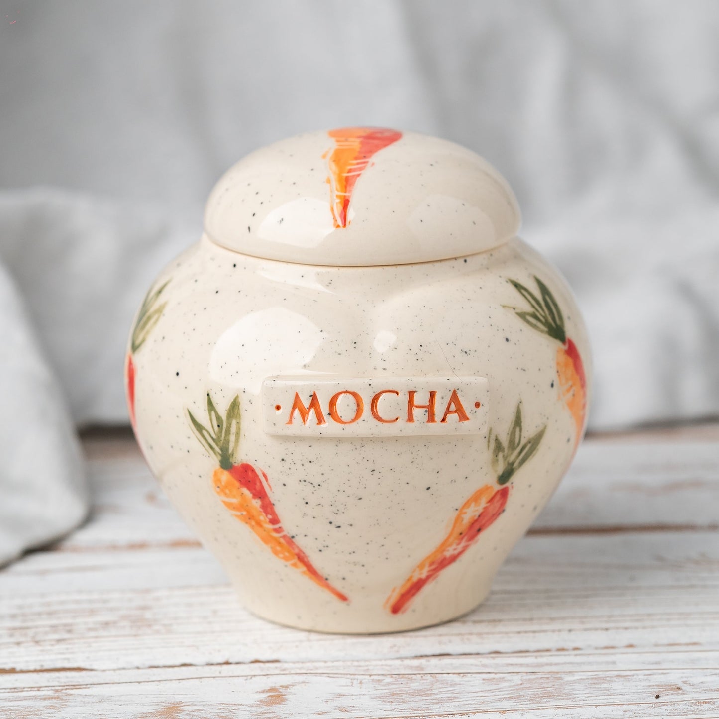 Hand-painted carrot ceramic heart rabbit urn