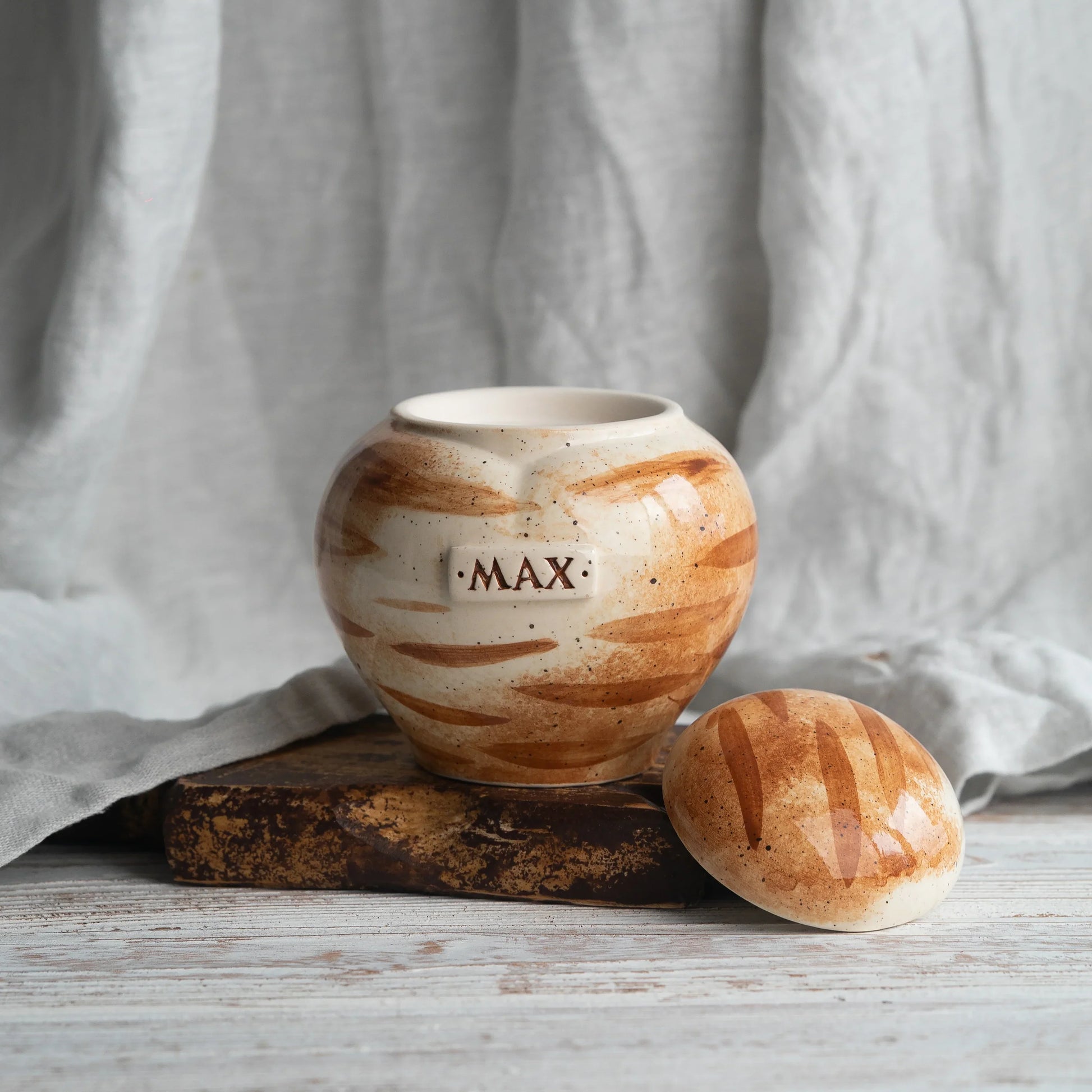 Hand-painted ginger red tabby cat ceramic heart urn