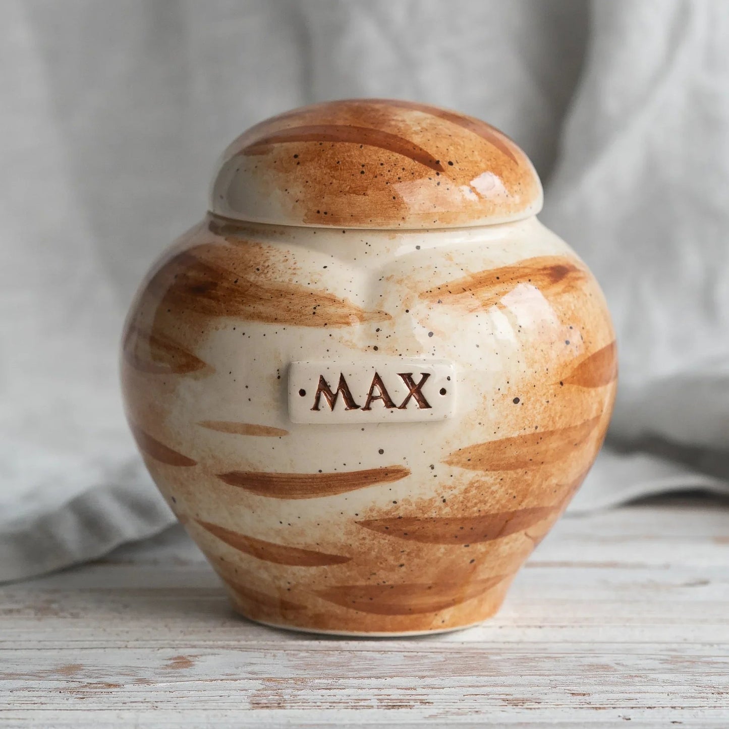 Hand-painted ginger red tabby cat ceramic heart urn