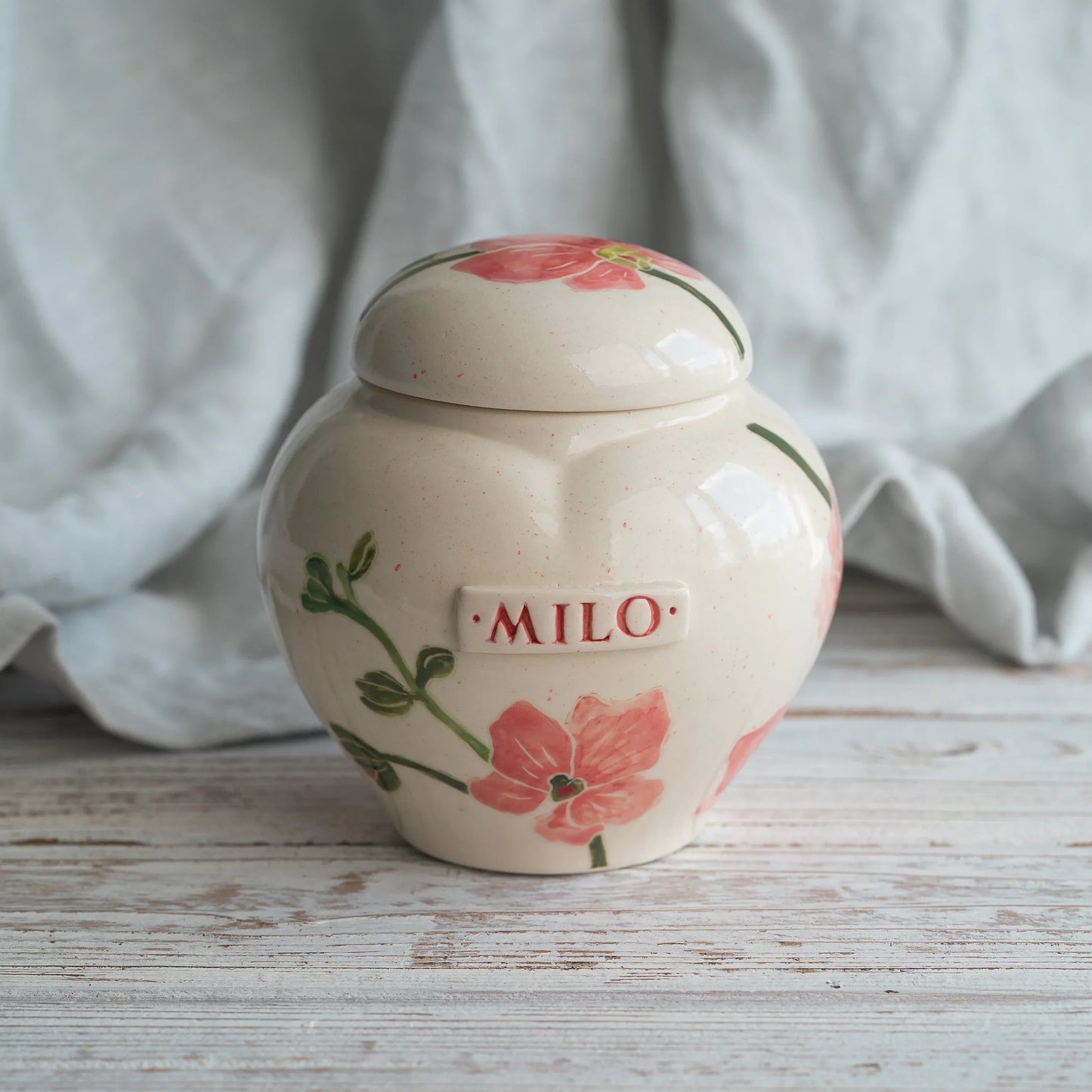 Hand-painted orchid ceramic heart urn