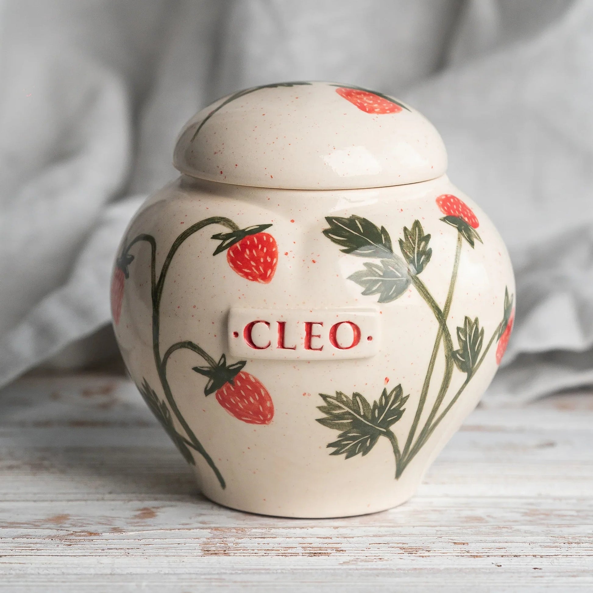 Hand-painted strawberry ceramic heart urn