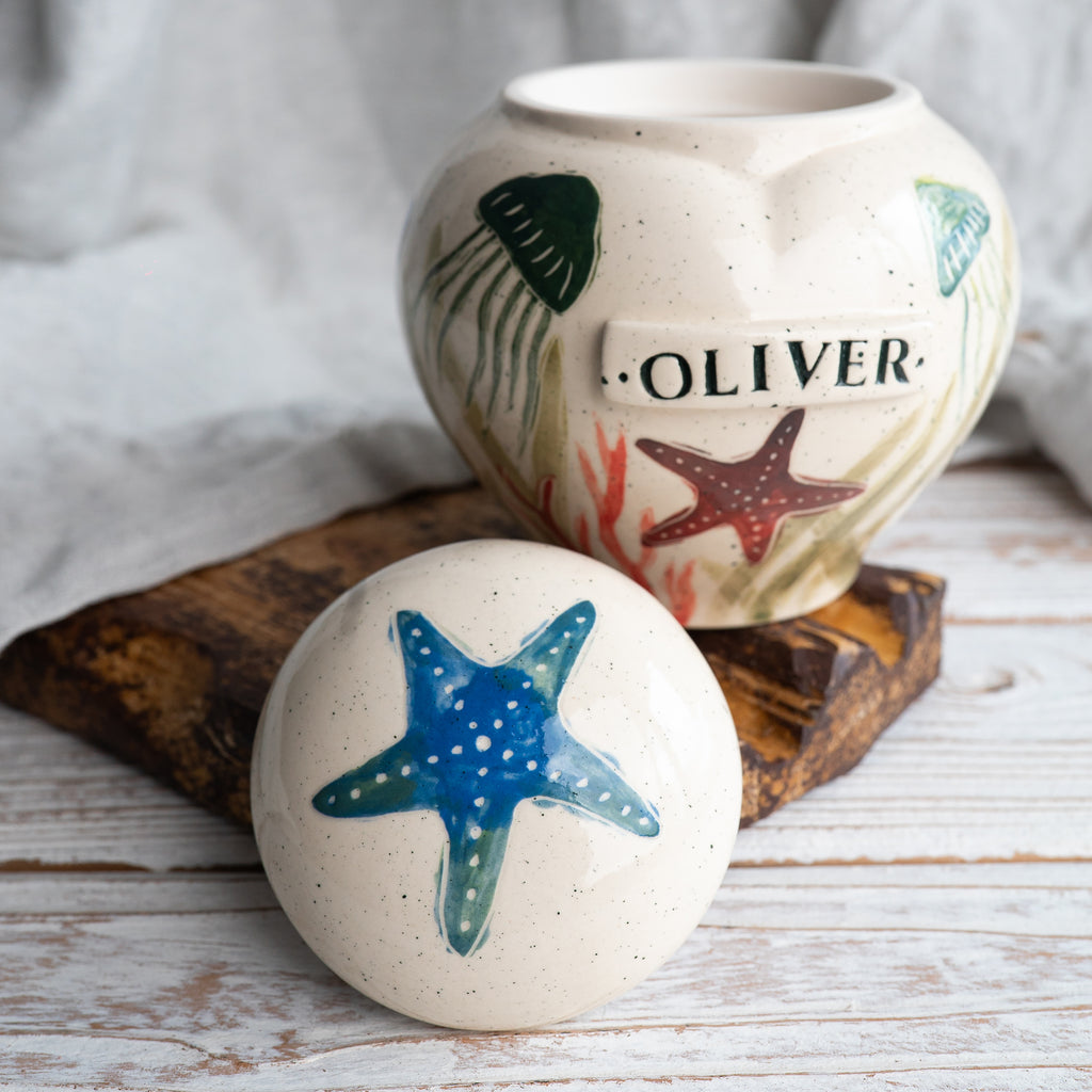 Ocean Pet Urn, Ceramic Urn for Ashes, Creamation Urn, Heart Urn for Pets, Dog Urn, Cat Urn