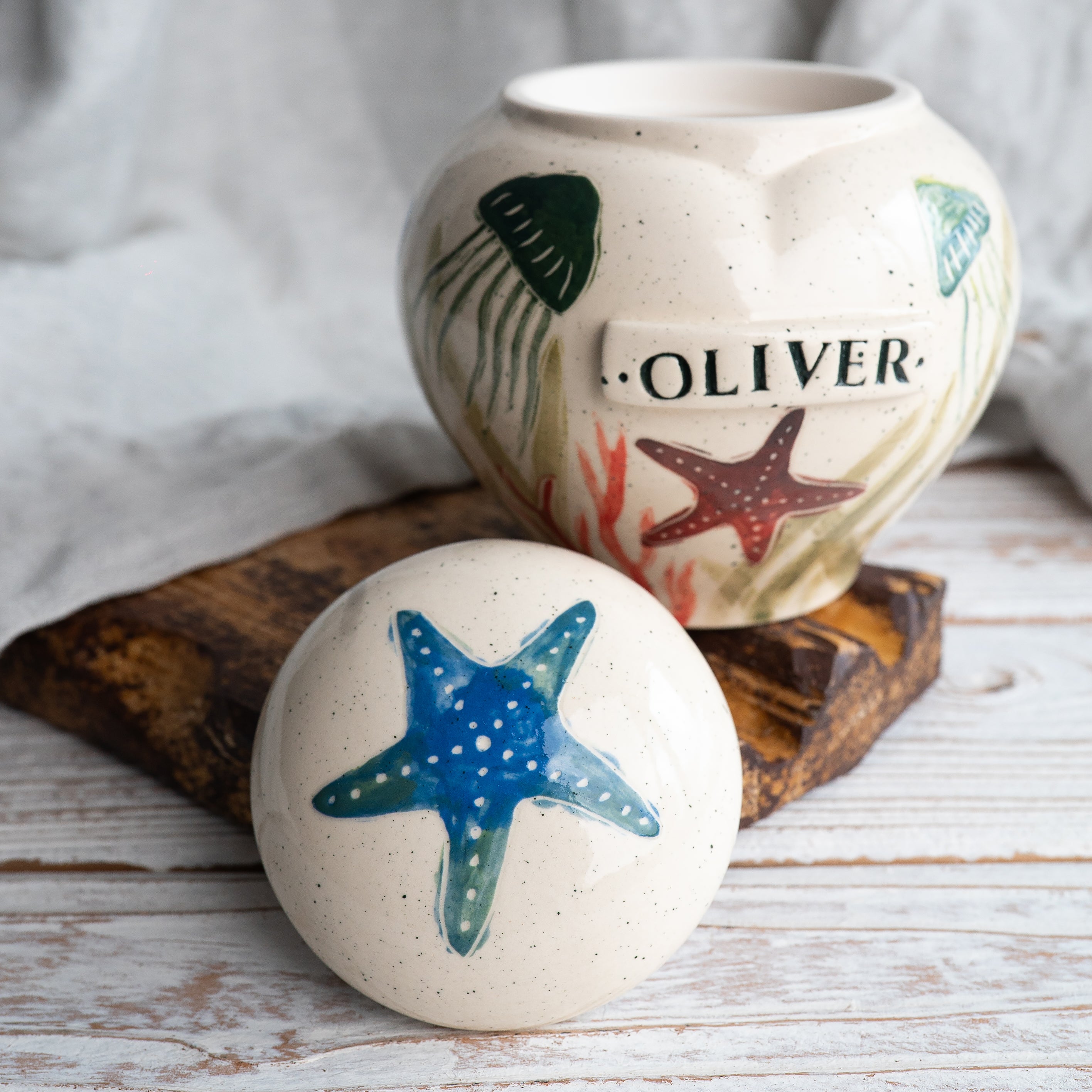Ocean Pet Urn, Ceramic Urn for Ashes, Creamation Urn, Heart Urn for Pets, Dog Urn, Cat Urn