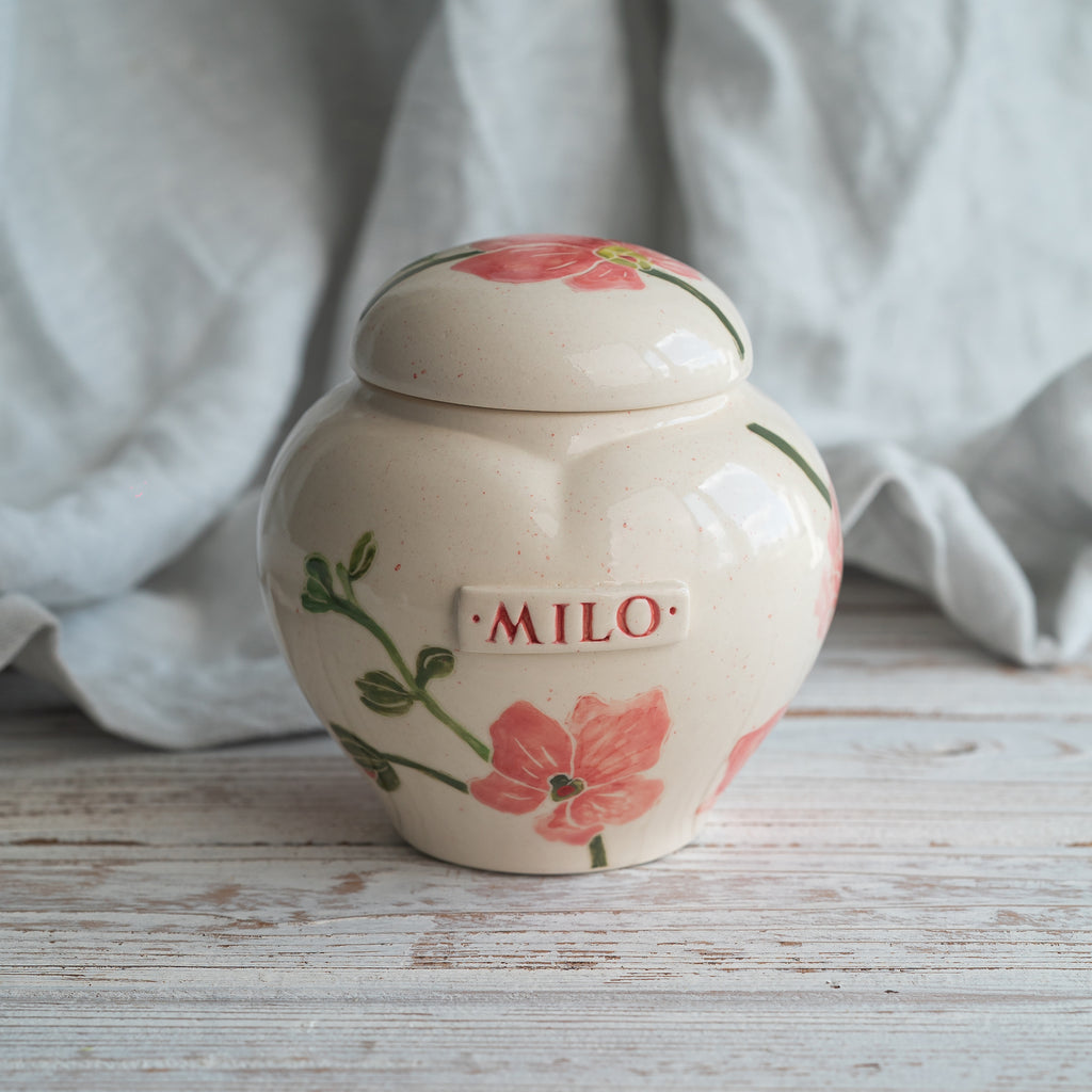 orchid Pet Urn, Ceramic Urn for Ashes, Creamation Urn, Heart Urn for Pets, Dog Urn, Cat Urn
