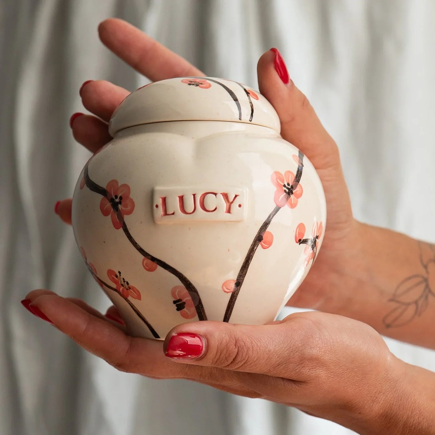 Sakura  Pet Urn, Ceramic Urn for Ashes, Creamation Urn, Heart Urn for Pets, Dog Urn, Cat Urn
