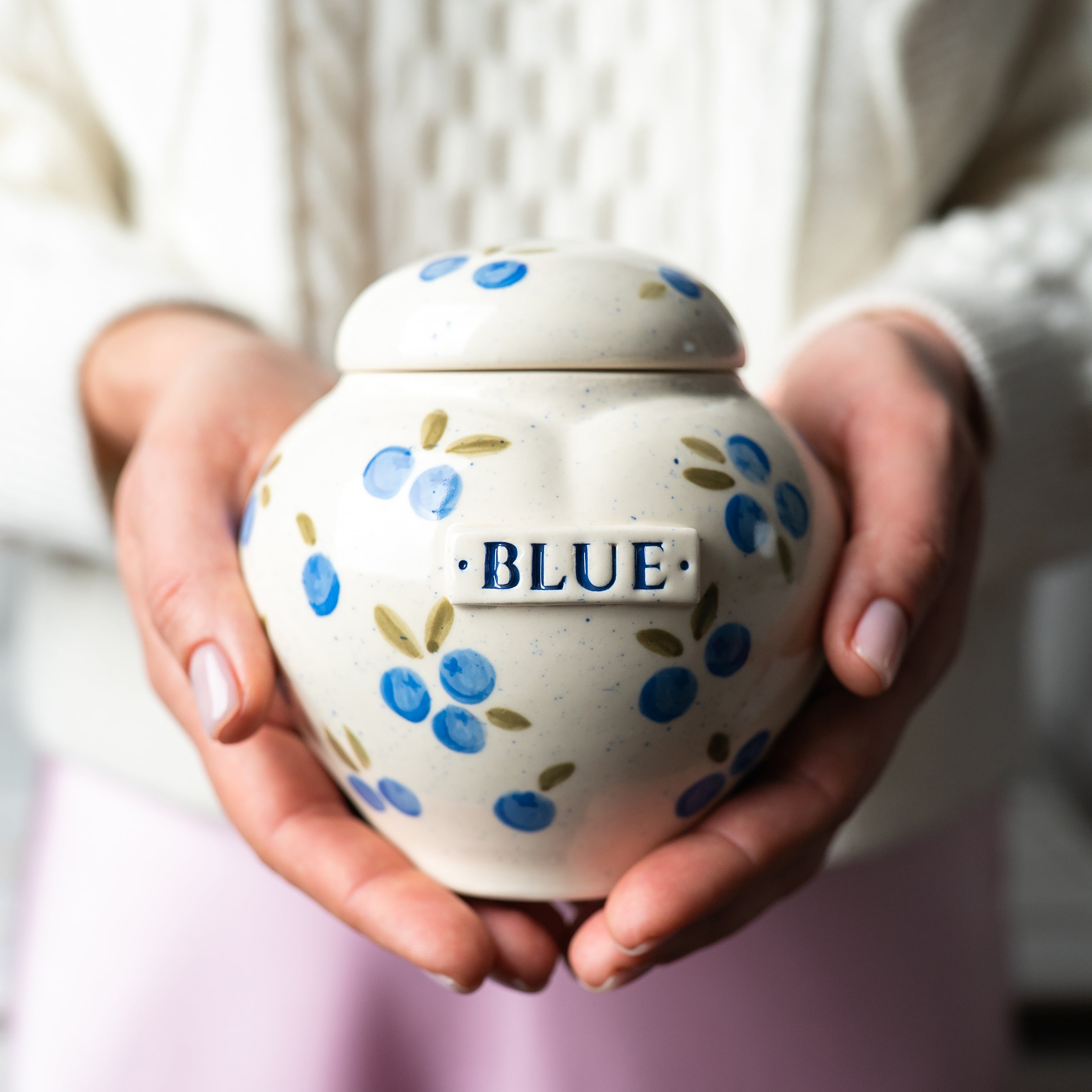 Blueberry Heart-Shaped Ceramic Urn: Memorial Keepsake for Pets or Human Ashes