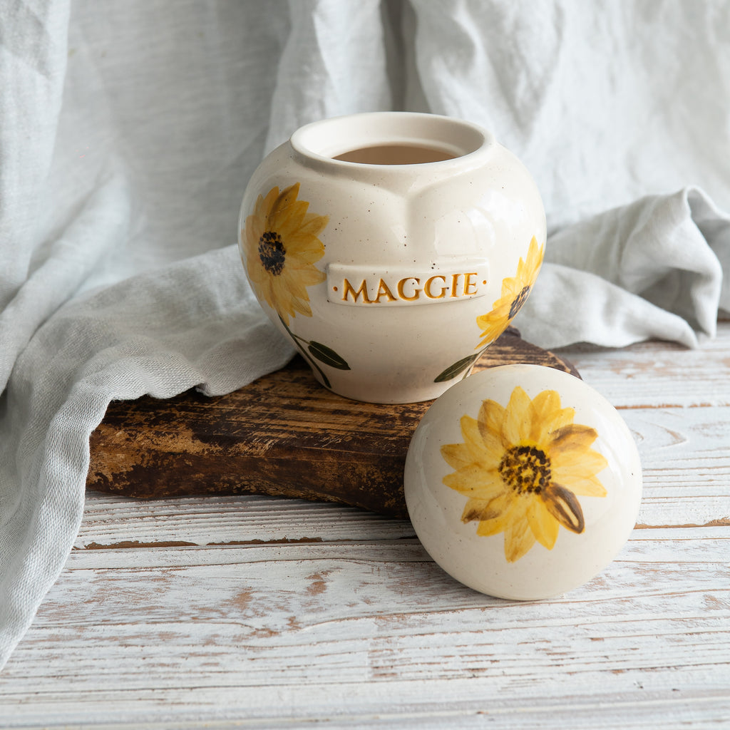 Sunflower  Pet Urn, Ceramic Urn for Ashes, Creamation Urn, Heart Urn for Pets, Dog Urn, Cat Urn
