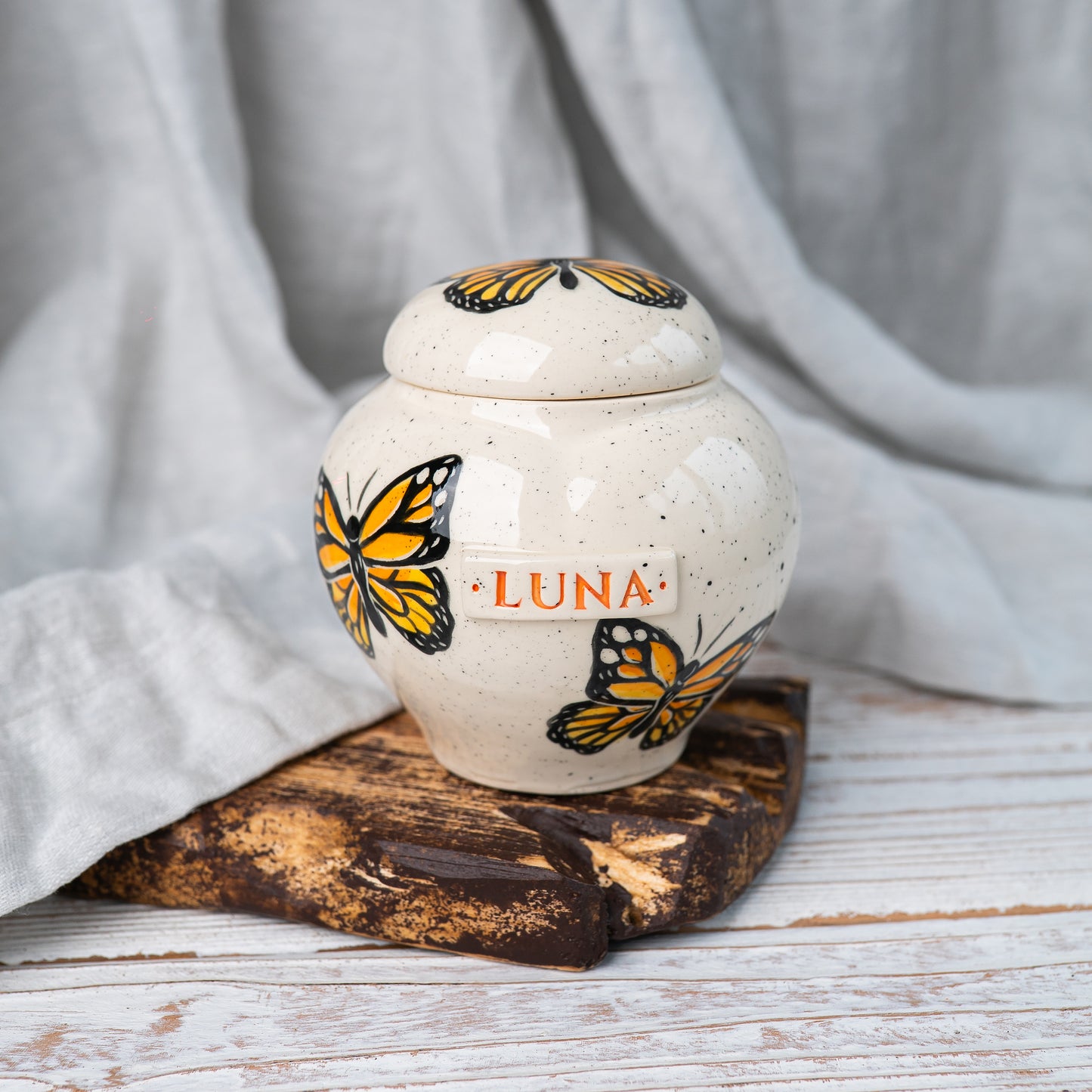 Monarch Butterfly Heart Ceramic Keepsake Urn | Custom | Mira Ceramics