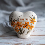 Heart Keepsake for Human or Pet Ashes: Lily Flower Memorial Ceramic Urn