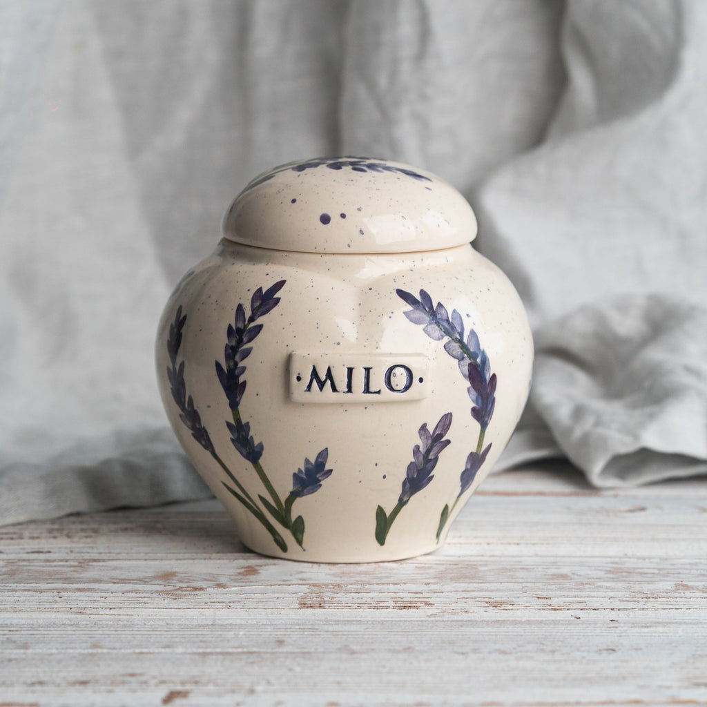 lavender Pet Urn, Ceramic Urn for Ashes, Creamation Urn, Heart Urn for Pets, Dog Urn, Cat Urn