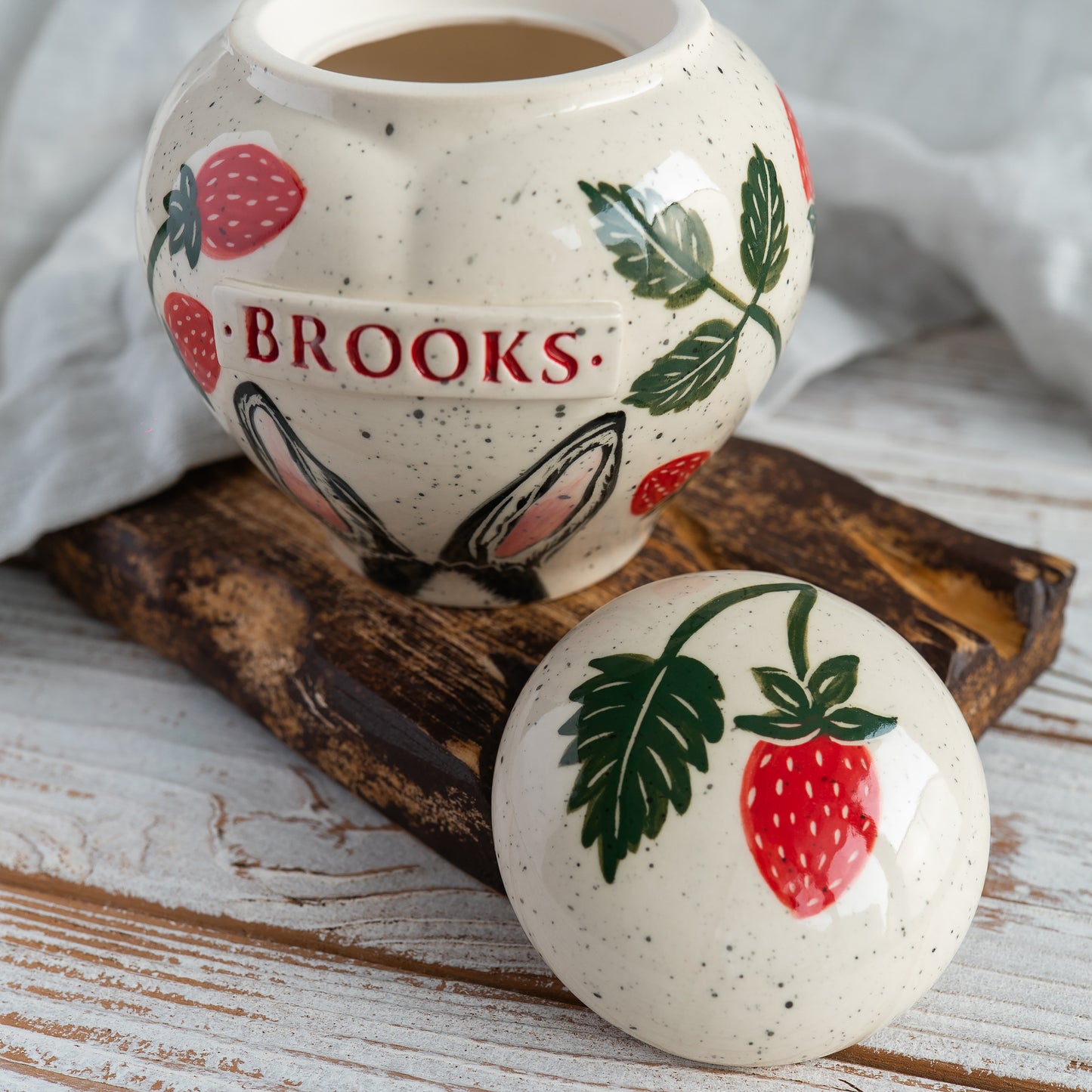 Strawberry Rabbit Heart-shaped Ceramic Urn: Custom Bunny Ears Lost Memorial Gift