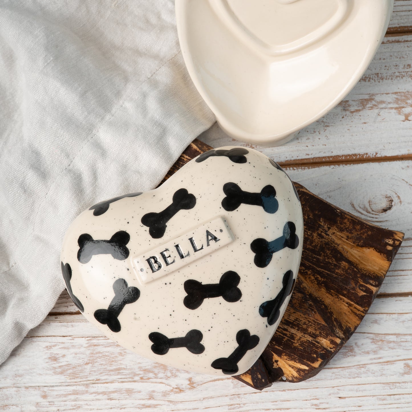 Custom Heart Dog Urn with Name | Handcrafted Ceramic Pet Memorial | Personalized Puppy Keepsake Urn for Dog Ashes | Black Bone Pattern
