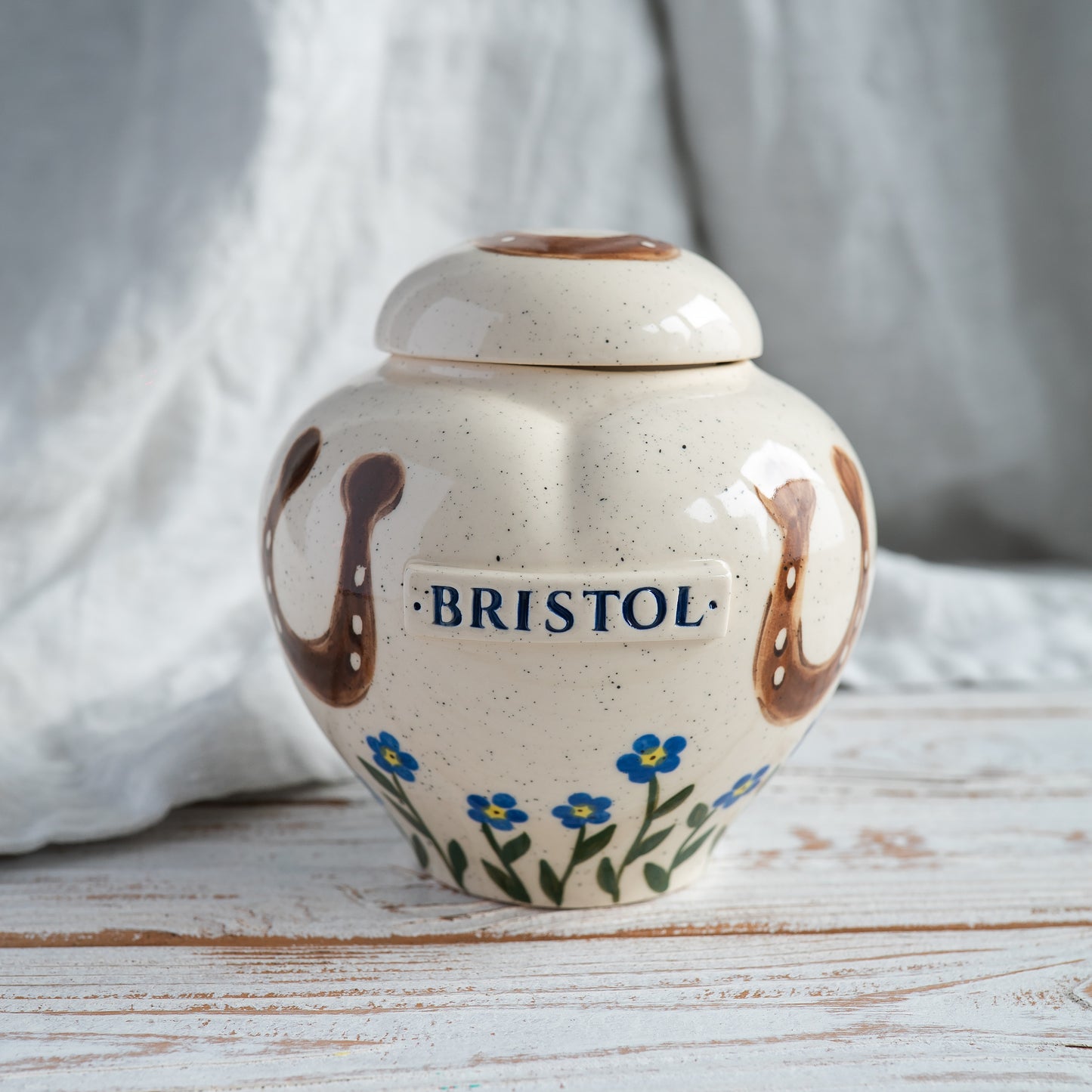 Front Side view of heart-shaped horse urn showing personalized name area