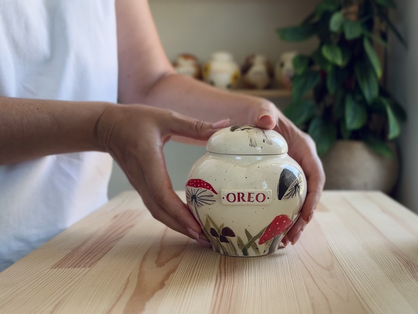 Video showcase of the hand-painted mushrooms heart urn