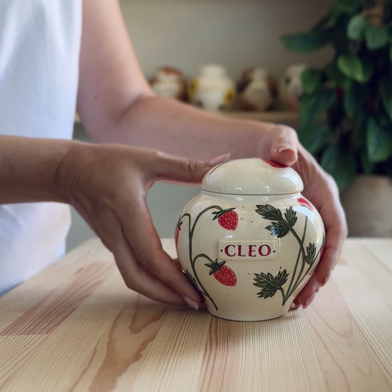 Video showcase of the hand-painted strawberry heart urn
