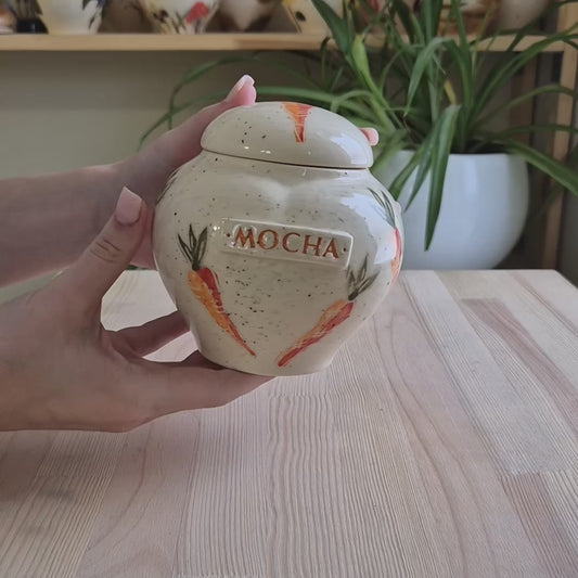 Video showcase of the hand-painted carrot heart rabbit urn