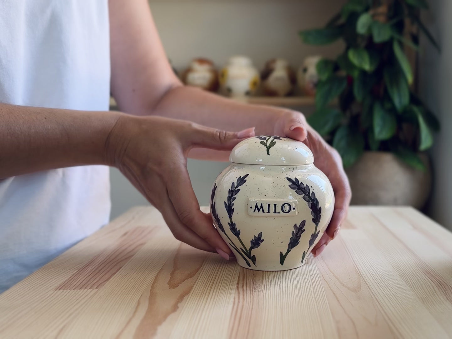 Video showcase of the hand-painted lavender heart urn